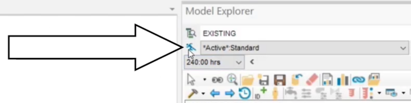 The Model Explorer toolbar with the Run command called out