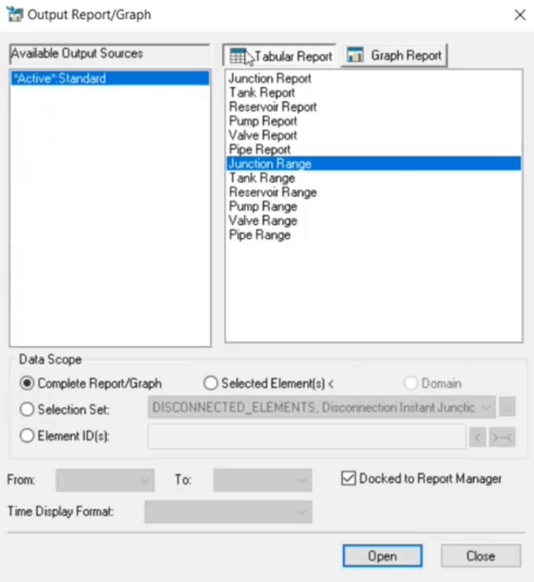 The Output Report/Graph dialog box, Tabular Report