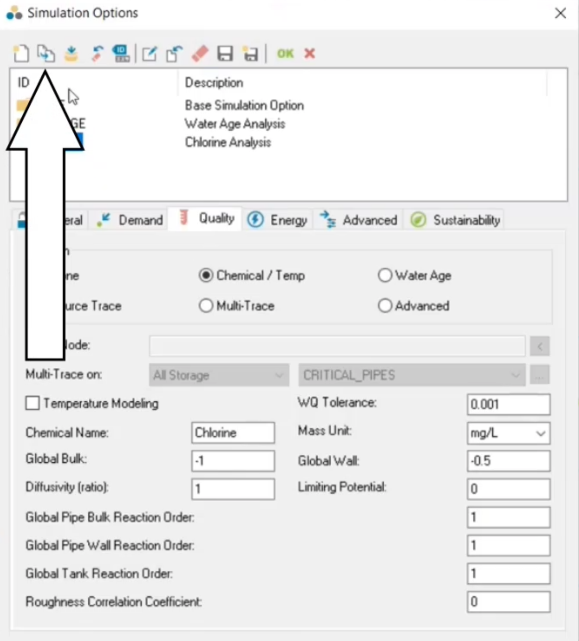 The Simulation Options dialog box with the Clone command called out and selected.