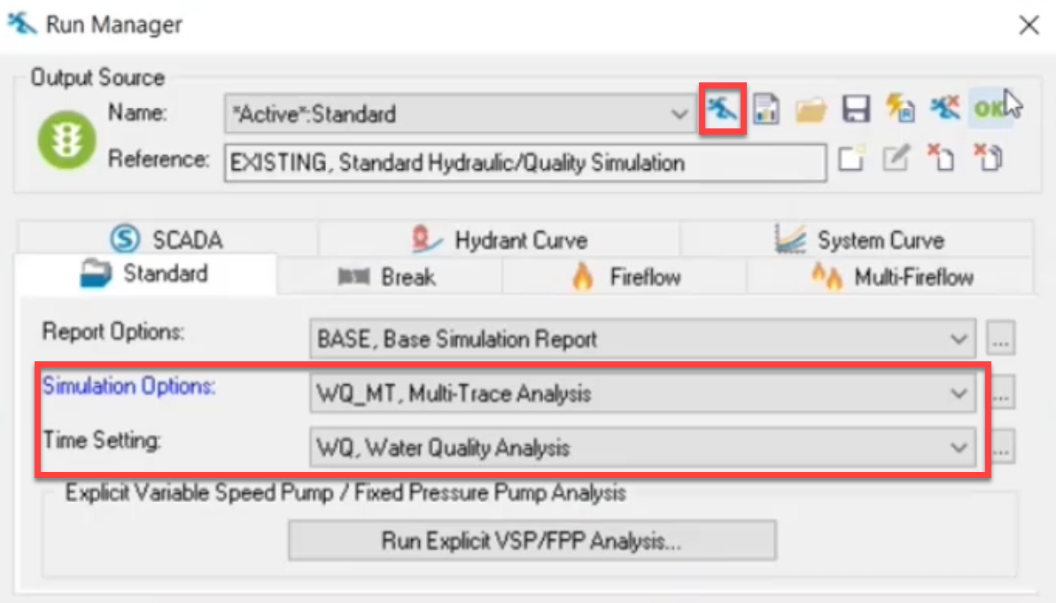 The Run Manager, Standard tab, with setting configured and highlighted.