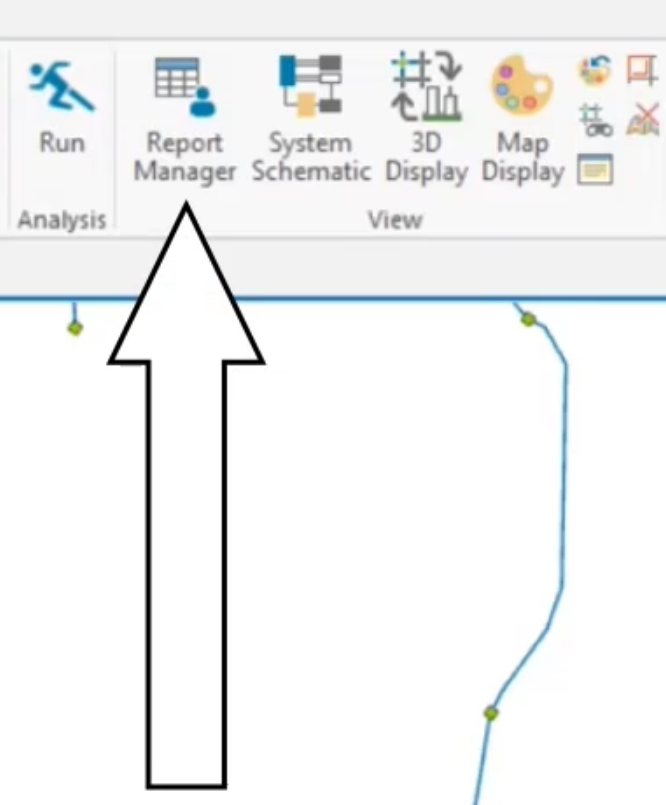 The InfoWater Pro ribbon, View panel, with Report Manager called out.