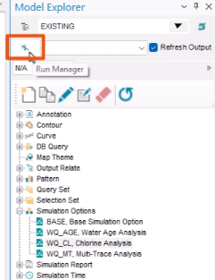 The Model Explorer, with Run being selected and highlighted in red.