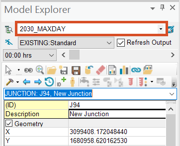 The Model Explorer, with the Scenario drop-down list displaying the selection of the desired scenario.