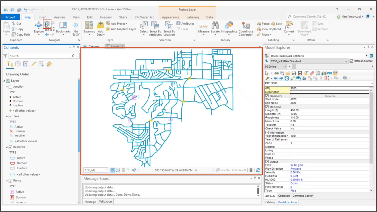 The ArcGIS Pro ribbon, Map tab, Navigate panel with Full Extent command called out and selected.