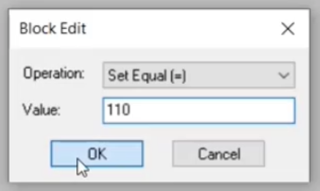 The Block Edit dialog box with the Operation and Value set.