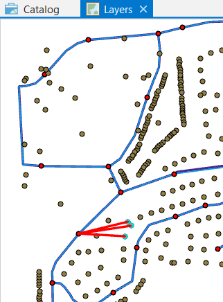 Network map displaying reassigned junctions and meters