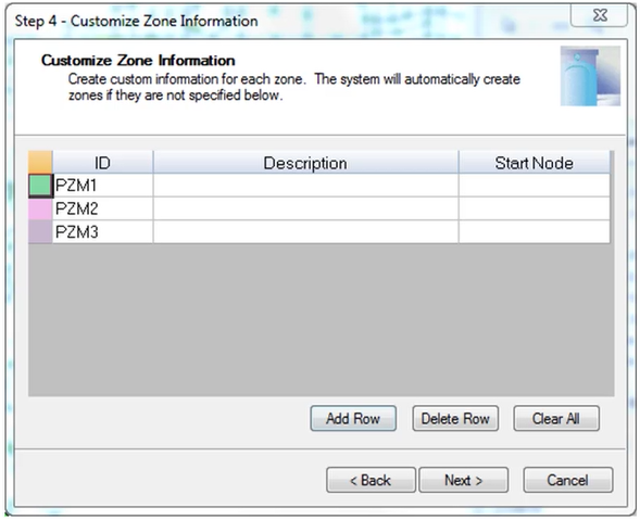 The Step 4 page of the PZM Wizard, which shows the color codes for each zone.