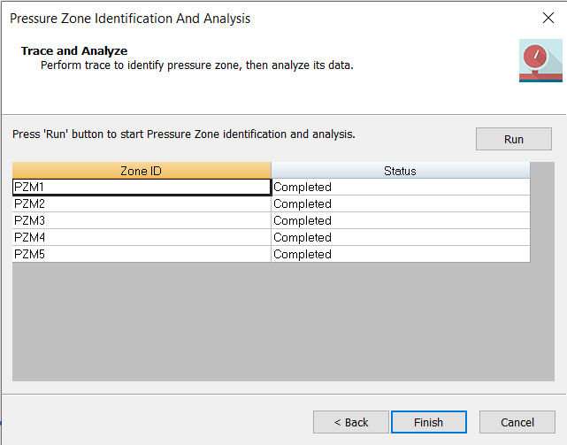 The Pressure Zone Identification and Analysis page of the PZM, displaying the five pressure zones