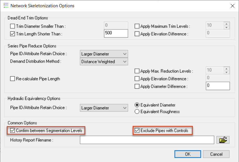 The Network Skeletonization Options dialog box, with the Common Options enabled and highlighted in red.