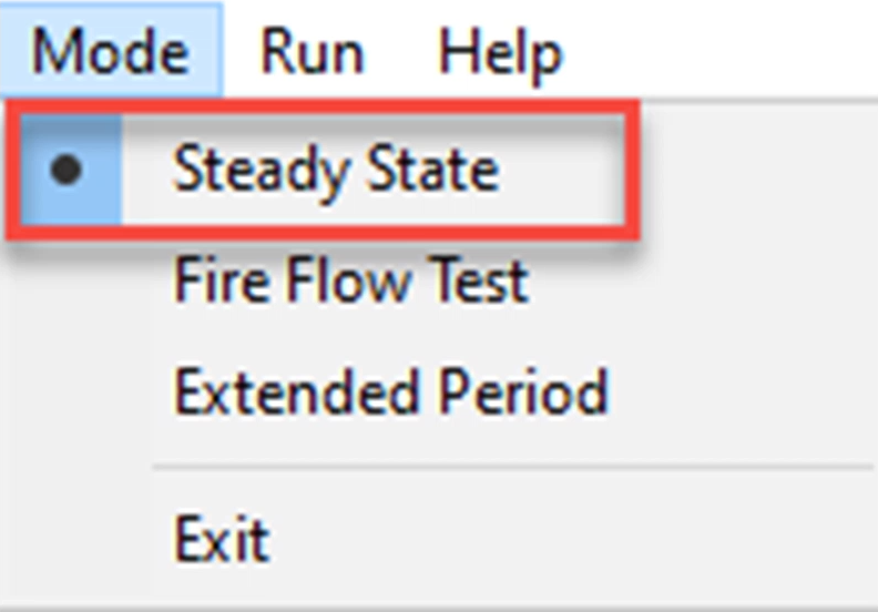 In the Calibrator, a zoomed-in view of the expanded Mode menu, with Steady State selected and highlighted in red.