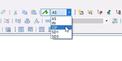 In the Edit toolbar, the Edit Flag drop-down expanded with the OP flag selected in a list of user defined flags.