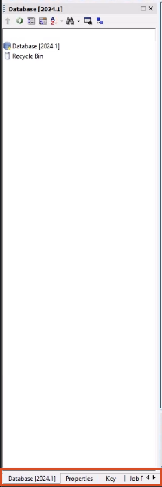 The Explorer window open, with only the Database and Recycle folders showing and the tabs across the bottom called out.