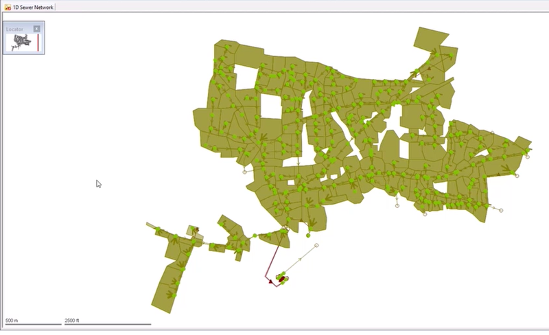 The ICM GeoPlan view displaying a map-based network.