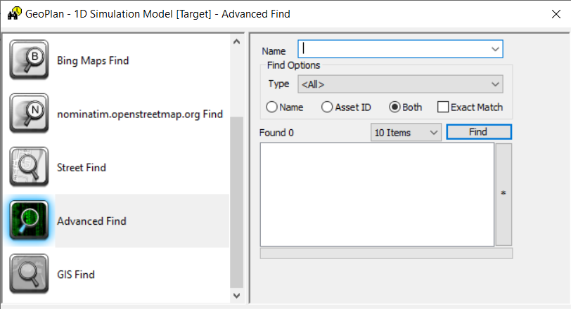 The Advanced Find dialog box, with the advanced find features available on the right.