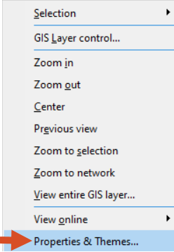 The GeoPlan shortcut menu with Properties & Themes selected and highlighted.