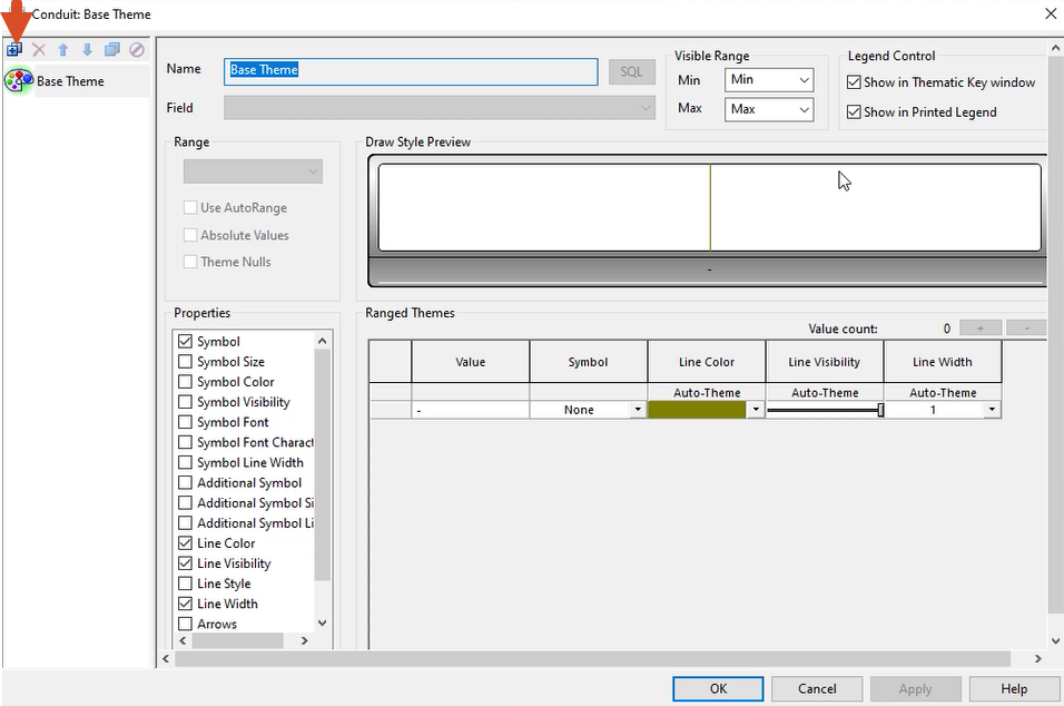 The Layer Theme Editor for Conduit, with the Add New button highlighted.