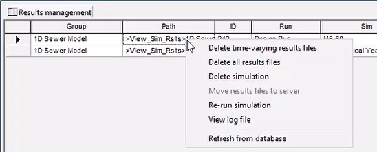 The Results management window, with the shortcut menu expanded.