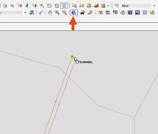 In the GeoPlan Tools toolbar, the Properties icon highlighted, and in the GeoPlan, a node being selected to open the Properties window.