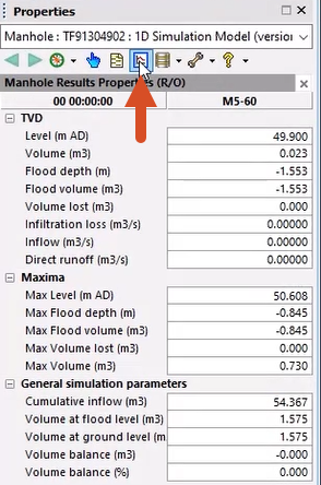 The Properties window with the Show Results icon selected and called out.