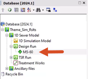 The Explorer window with the Design Run (M5-60) simulation highlighted.