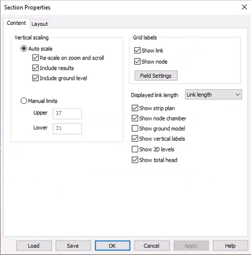 The Long Section Properties dialog box.