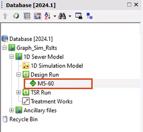 The Explorer window with the Design Run (M5-60) simulation highlighted.