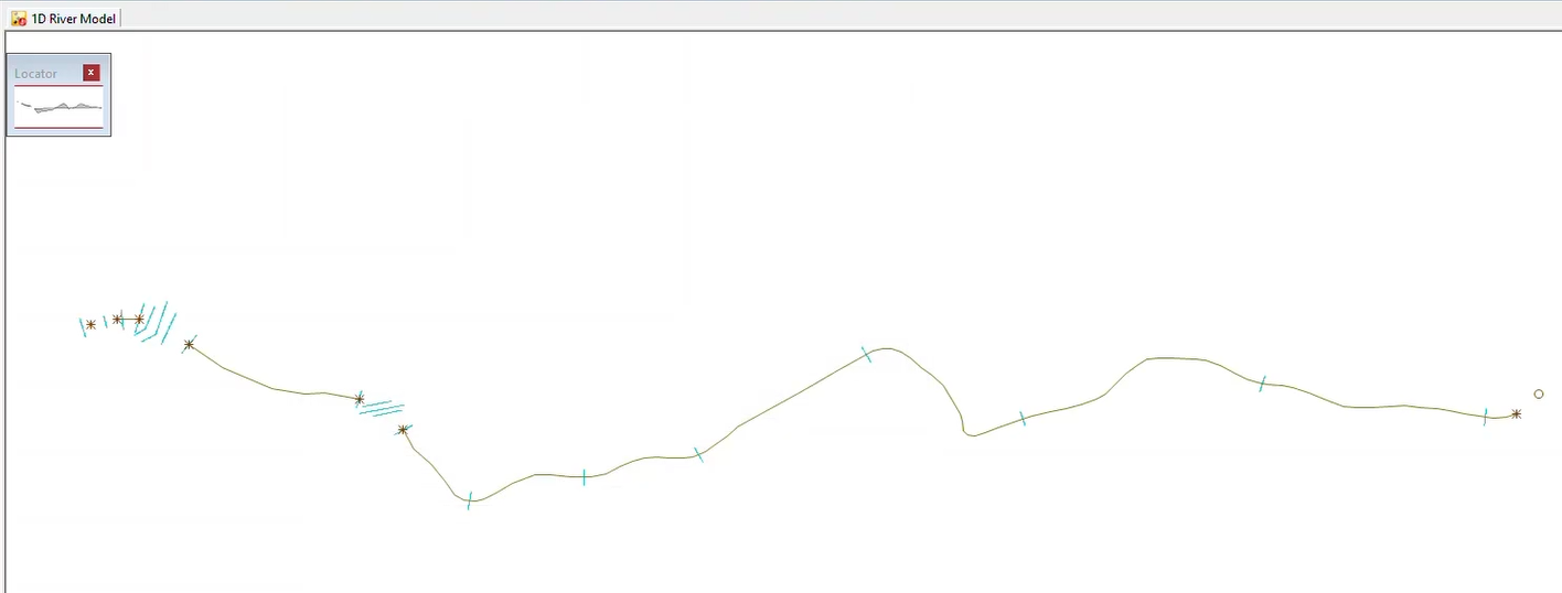 The GeoPlan window displaying imported survey data as a long wavy line with a couple of breaks, and small, blue perpendicular lines representing cross-section data.