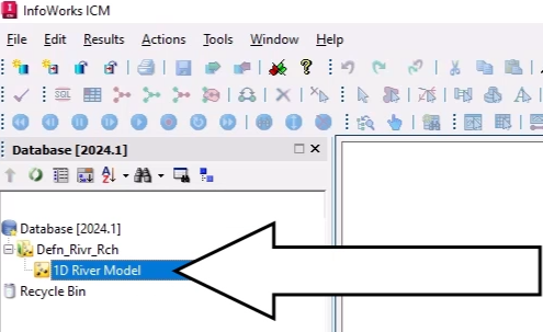 In the Model Group window, 1D River Model is highlighted and called out.