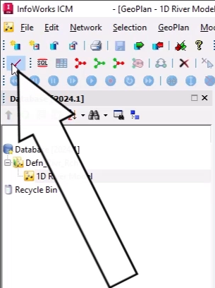 In the InfoWorks ICM toolbar, the Validate tool is selected and called out.