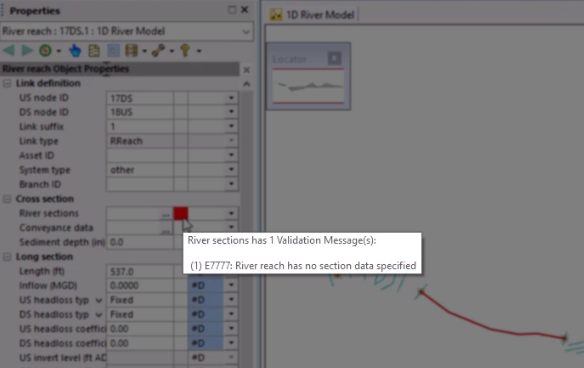 In the Properties window, while hovering the cursor over the red validation error, the validation error message displays.