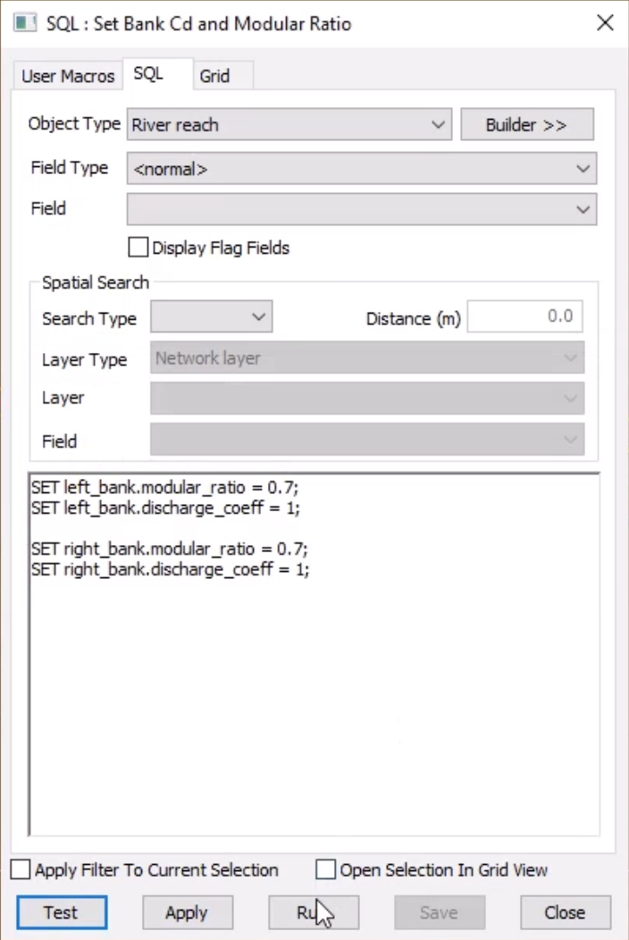 The SQL dialog box for the validated query with Run being selected.