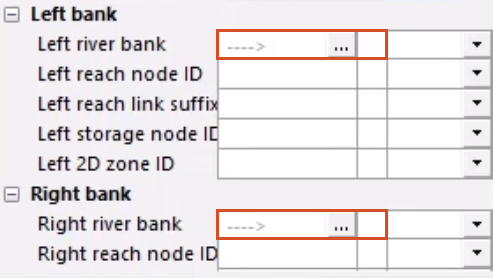 In the Properties window, the left and right river bank fields display no red in-line validation errors.