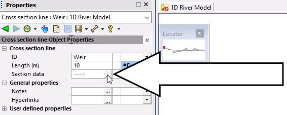 In the Properties window, Section data row, the ellipses (…) button is selected and called out.