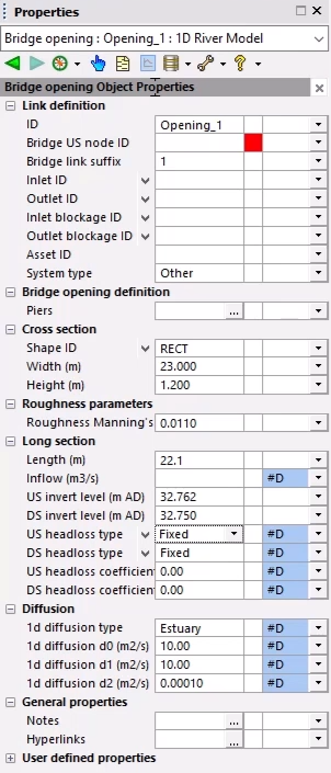 In the Properties window, all parameters are set for this exercise, and one validation error displays in the Bridge US node ID row.