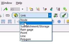 From the GeoPlan Tools toolbar, the New Object Type drop-down is expanded, and Link is selected.