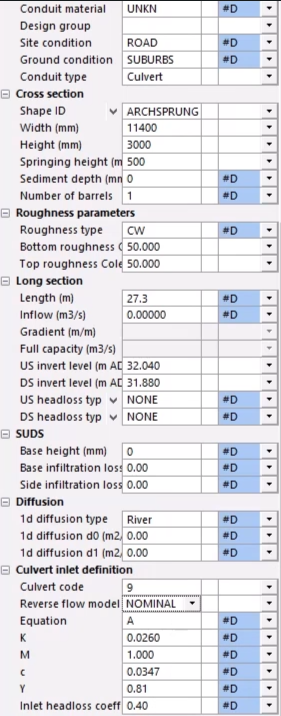 In the Properties window for the Conduit inlet, all parameters are set for this exercise.