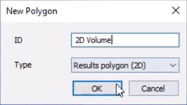 The New Polygon dialog box, with 2D Volume entered in the ID field and OK selected.