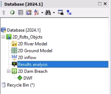 In the Explorer window, the new Results analysis item highlighted in the model group.