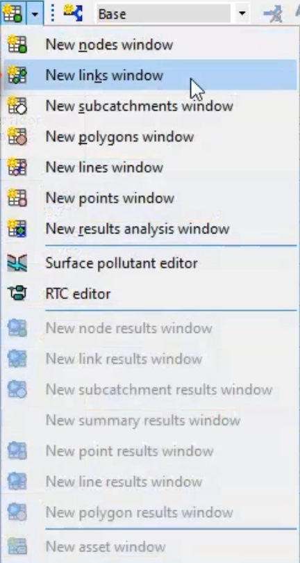 From the Windows toolbar, the Grid windows drop-down, with New links window selected.