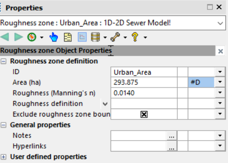 In the Properties window, example settings for a roughness zone.