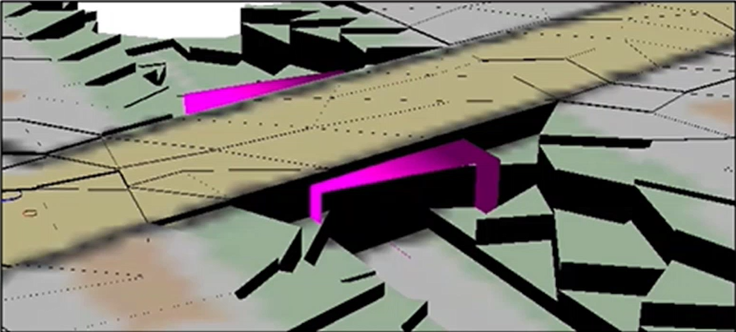 In a 3D view of a mesh level zone example.