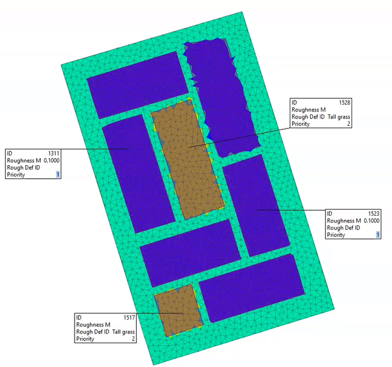 With the new theme applied, a color-coded distribution of the different roughness values is displayed in the GeoPlan.