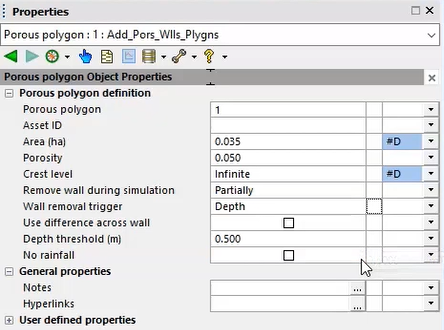 The Properties window for the selected porous polygon.