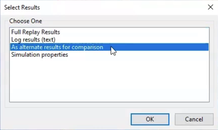 In the Select Results dialog box, the As alternate results for comparison option selected.