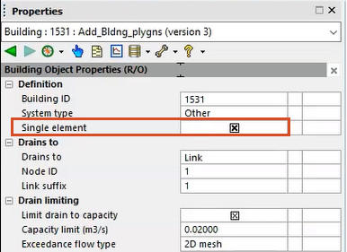 In the Building Properties window, Single element enabled and highlighted in red.