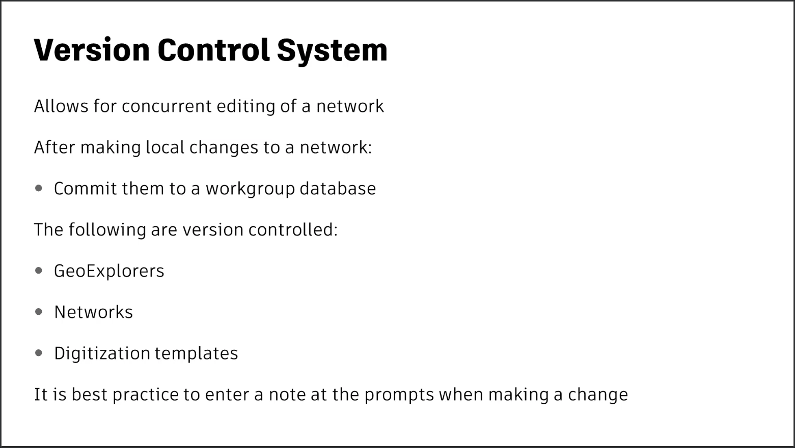 A presentation slide listing the advantages of using the version control system.