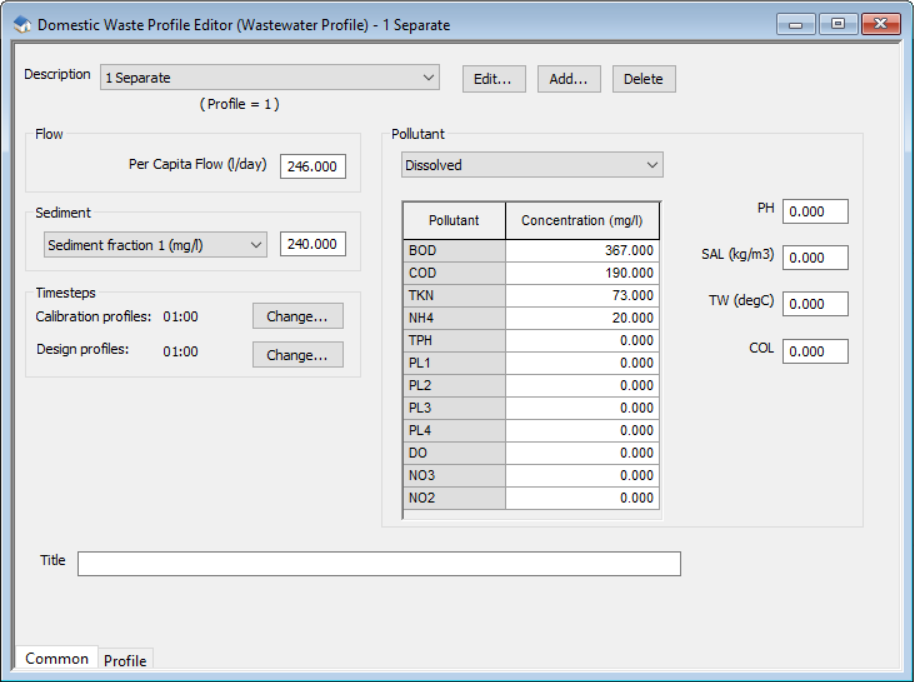 Wastewater Profile Editor on the Common tab.