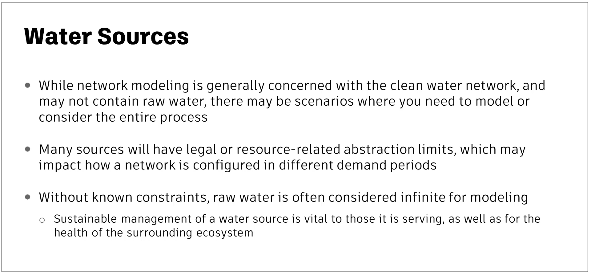 A presentation slide with information about water sources.