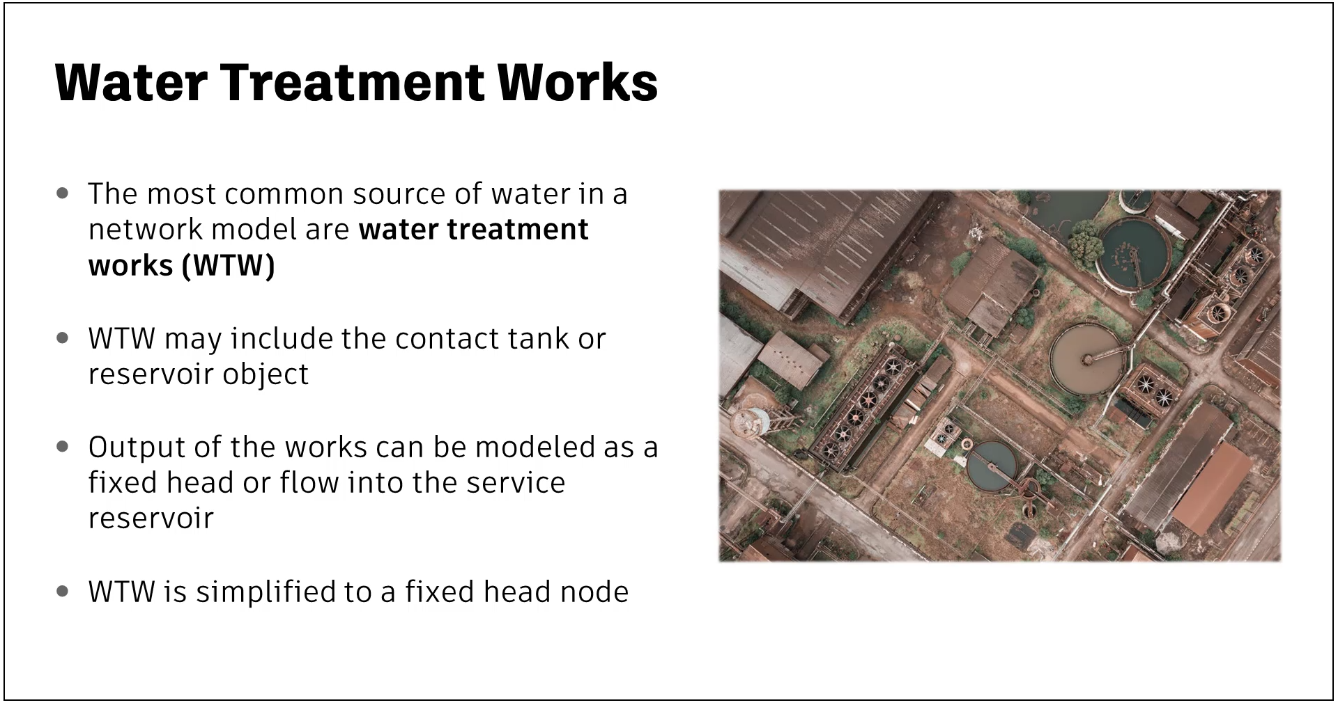 A presentation slide with information about water treatment works.