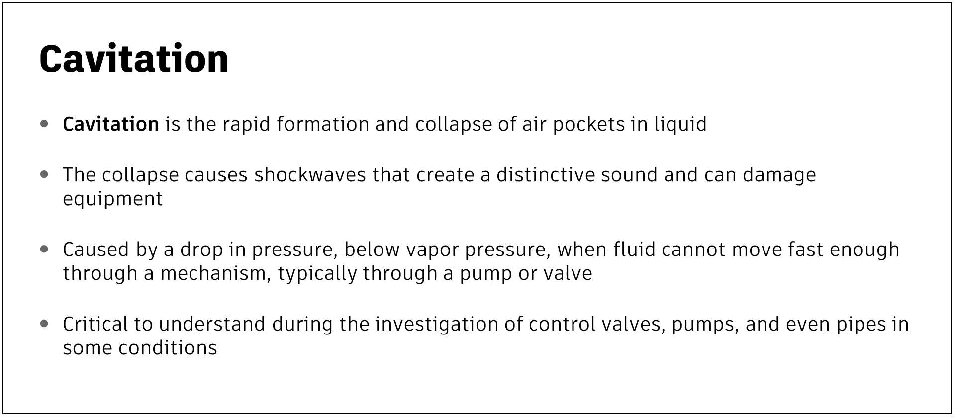 A presentation slide displaying information about cavitation.